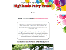 Tablet Screenshot of highlandspartyrental.com